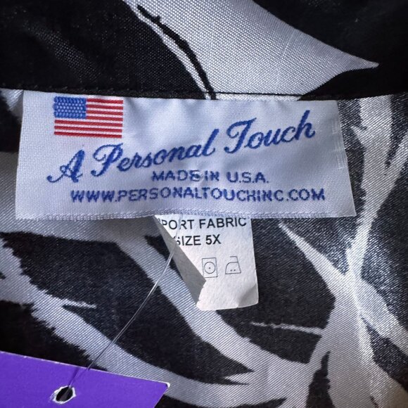 Vtg A Personal Touch Shirt Womens 5X Deadstock NEW‎ Tropical Black White Blouse - Picture 4 of 6